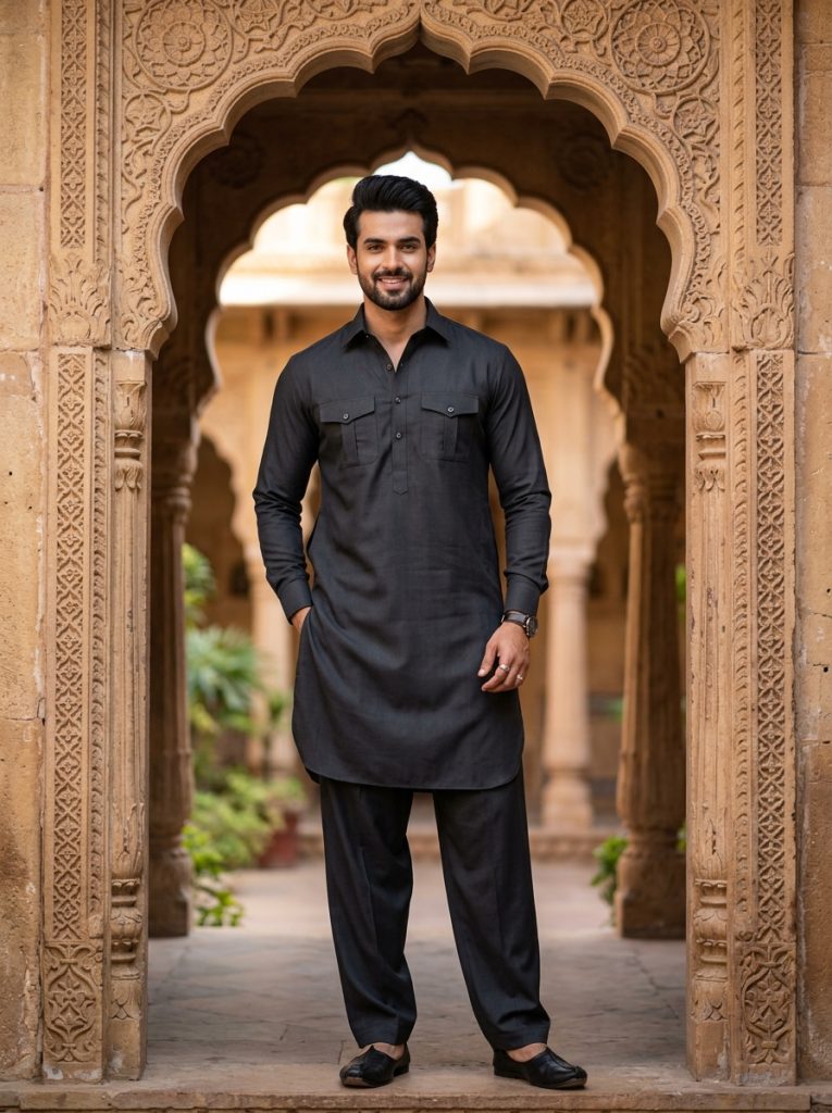 Navy Blue Designer Pathani Suit